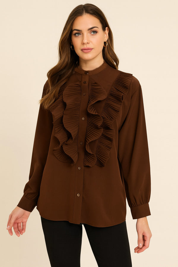 Branda Plus Ruffle Frill Long Sleeve Shirt
