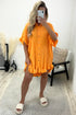 Macie Orange Textured Frill Hem Button Up Shirt Dress
