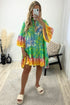Jadey Green Multi Paisley Print Oversized Frill Hem Kaftan Top