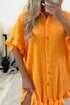 Macie Orange Textured Frill Hem Button Up Shirt Dress