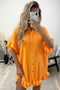 Macie Orange Textured Frill Hem Button Up Shirt Dress