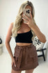 Nara Brown Faux Leather PU Tie Front Belted High Waisted Cargo Skort