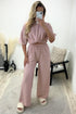 Julia Pink Textured Oversized Top and Wide Leg Trousers Co-Ord Set