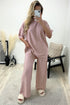 Julia Pink Textured Oversized Top and Wide Leg Trousers Co-Ord Set