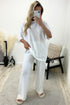 Julia White Textured Oversized Top and Wide Leg Trousers Co-Ord Set