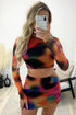 Kelsie Multi Tie Dye Mesh Long Sleeve Crop Top and Skirt Co-Ord Set