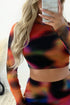 Kelsie Multi Tie Dye Mesh Long Sleeve Crop Top and Skirt Co-Ord Set