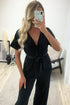 Danica Black Tie Belt Wrap Plisse Wide Leg Jumpsuit
