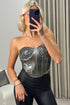 Arlene Silver Sequin Metallic Corset Top