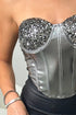 Arlene Silver Sequin Metallic Corset Top
