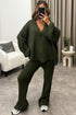 Mandi Khaki Ribbed Knit Cardigan and Trousers Loungewear Set