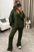 Mandi Khaki Ribbed Knit Cardigan and Trousers Loungewear Set