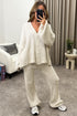 Mandi Beige Ribbed Knit Cardigan and Trousers Loungewear Set