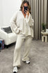 Mandi Beige Ribbed Knit Cardigan and Trousers Loungewear Set