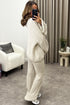 Mandi Beige Ribbed Knit Cardigan and Trousers Loungewear Set