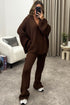 Mandi Brown Ribbed Knit Cardigan and Trousers Loungewear Set