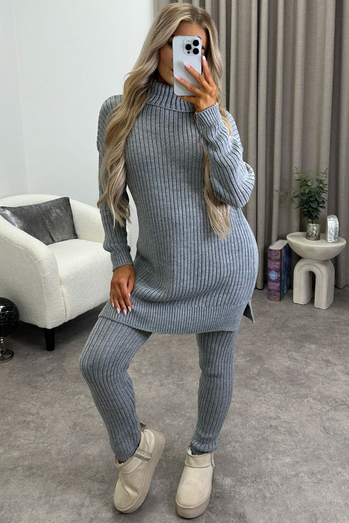 Juniper Grey Oversized Roll Neck Knitted Co-Ord