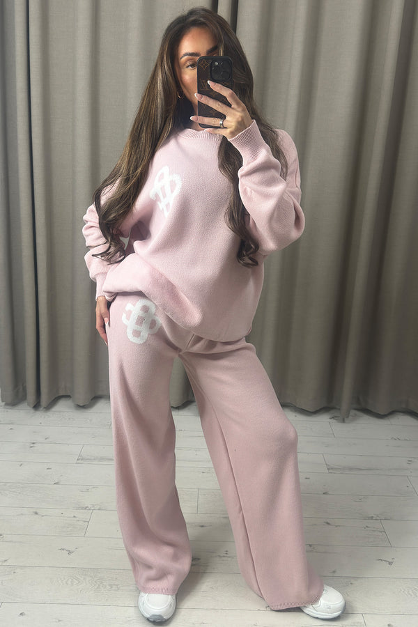 Lison Pink Knitted Loungewear Set with Contrasting Emblem