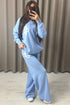 Lison Blue Knitted Loungewear Set with Contrasting Emblem