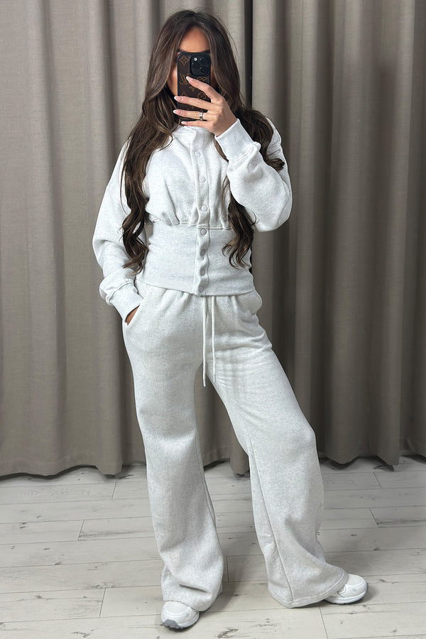 Harli Grey Button Up Corset Sweatshirt And Jogger Tracksuit