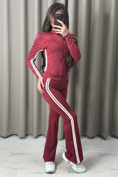 Gillie Wine Two Piece Side Stripe Gym Set