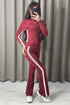 Gillie Wine Two Piece Side Stripe Gym Set