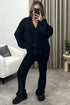 Mandi Black Ribbed Knit Cardigan and Trousers Loungewear Set