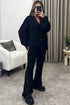 Mandi Black Ribbed Knit Cardigan and Trousers Loungewear Set