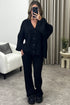 Mandi Black Ribbed Knit Cardigan and Trousers Loungewear Set