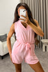 Elaney Light Pink V Neck Sleeveless Tie Back Belted Playsuit