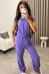 Chrisse Lilac Short Sleeve Shirred Waist Jumpsuit