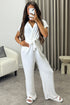 Anny White Short Sleeve V Neck Plunge Belted Jumpsuit