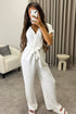 Anny White Short Sleeve V Neck Plunge Belted Jumpsuit