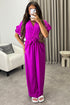 Keley Purple Frill Sleeve V Neck Plunge Belted Jumpsuit