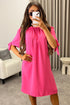 Kacie Pink Frill Bardot Tie Sleeve Mini Dress
