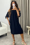 Kacie Black Frill Bardot Tie Sleeve Mini Dress