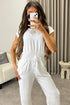 Chrisse White Short Sleeve Shirred Waist Jumpsuit