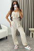 Manda Beige Frill Detail Sleeveless Jumpsuit