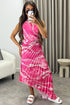 Mallory Pink Tie Dye Abstract Print One Shoulder Cut Out Pleated Satin Maxi Dress