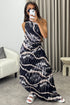 Mallory Black Tie Dye Abstract Print One Shoulder Cut Out Pleated Satin Maxi Dress