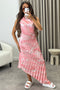 Mallory Baby Pink Tie Dye Abstract Print One Shoulder Cut Out Pleated Satin Maxi Dress