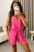 Elaney Dark Pink V Neck Sleeveless Tie Back Belted Playsuit