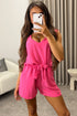 Elaney Dark Pink V Neck Sleeveless Tie Back Belted Playsuit
