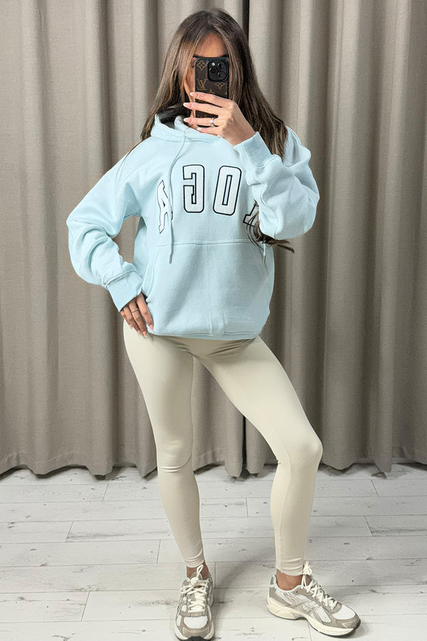 Anisa Baby Blue Yoga Slogan Oversized Hoodie