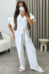 Keley White Frill Sleeve V Neck Plunge Belted Jumpsuit