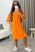 Kacie Orange Frill Bardot Tie Sleeve Mini Dress