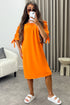 Kacie Orange Frill Bardot Tie Sleeve Mini Dress