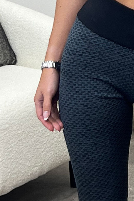 Kaydan Grey Textured Bum Ruched High Waisted Contour Gym Leggings