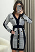 Kenna Black and White Aztec Print Long Sleeve Knit Midi Dress