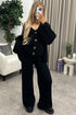 Mandi Black Ribbed Knit Cardigan and Trousers Loungewear Set